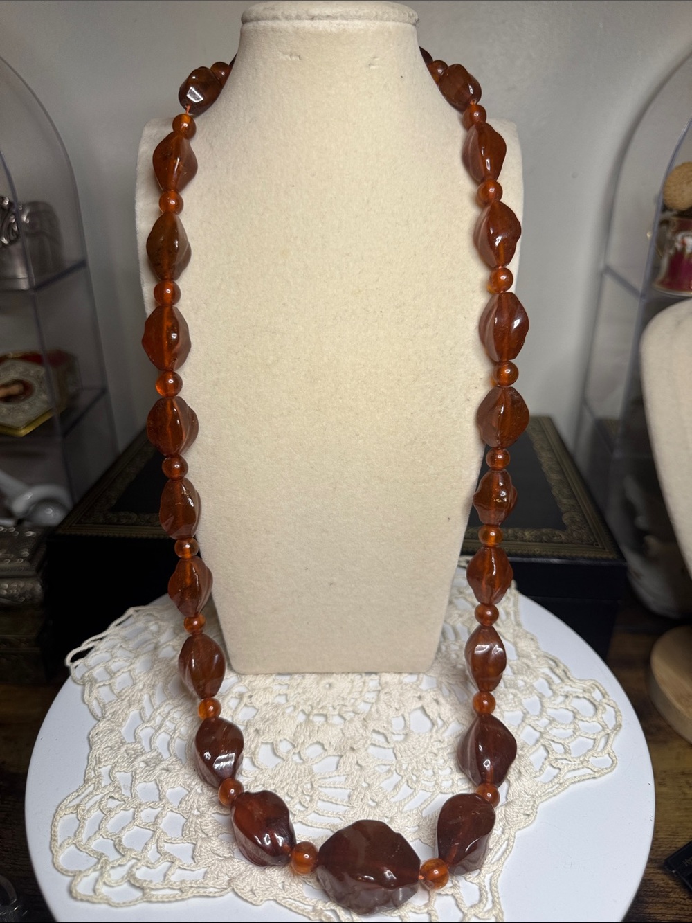 Vintage Carved Graduated Baltic Amber Beads Necklace